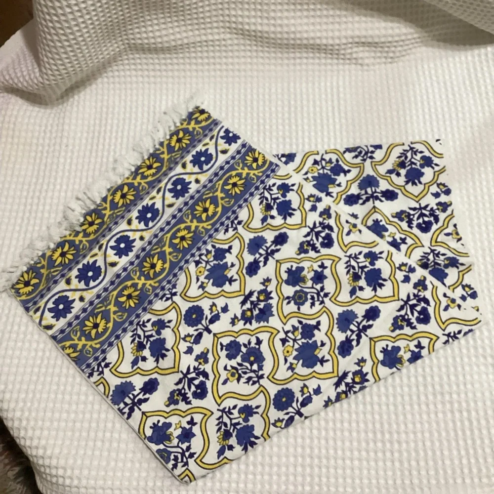 Nicole Miller Blue and Yellow Floral Textile Table Runner